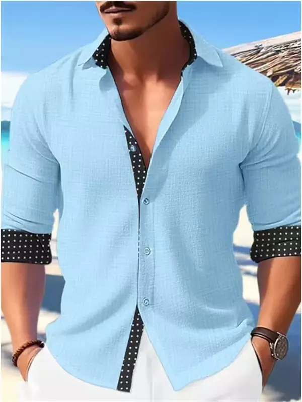 2023 New Men's Shirt Fashion Trend Stitching White Black Casual Outdoor Street Party Men's Clothes Soft and Comfortable