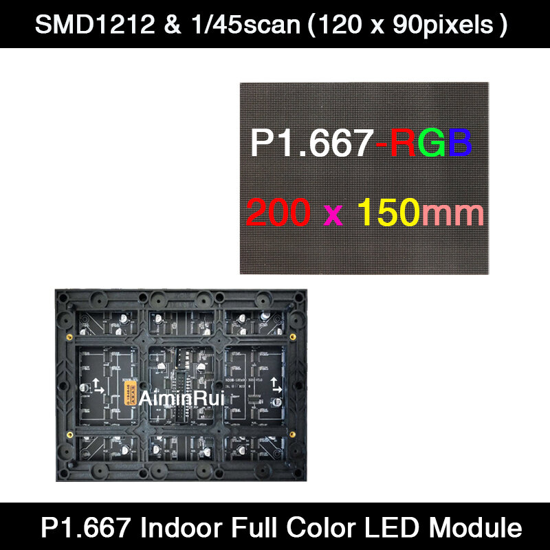100 sztuk/partia P1.667 kryty moduł LED SMD Panel 200x150mm pełnokolorowy wyświetlacz 3w1 1/45 skanowanie SMD1212 120x90 pikseli matryca RGB