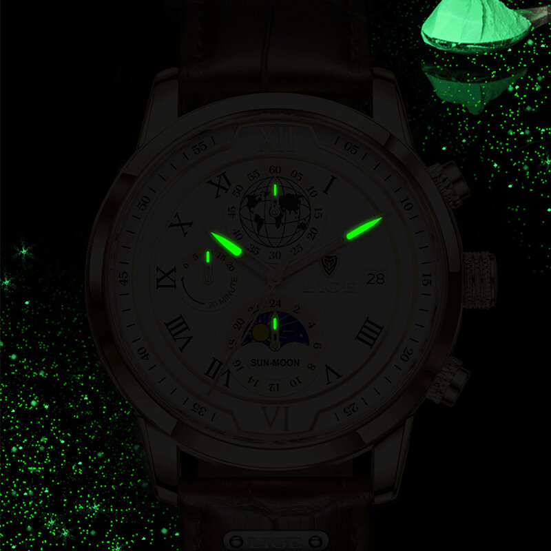 LIGE-남성 럭셔리 패션 방수 시계, 최고 브랜드, 남성 캐주얼 스포츠 비즈니스 쿼츠 손목 시계, 남성 시계