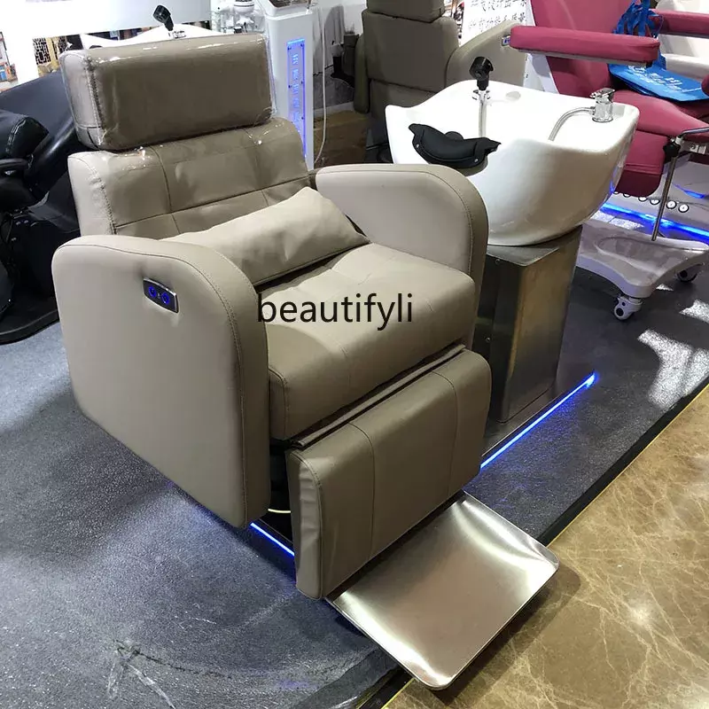 Chaise de coiffure électrique haut de gamme pour salon de coiffure, chaise de soin du cuir chevelu, chaise de shampoing électrique
