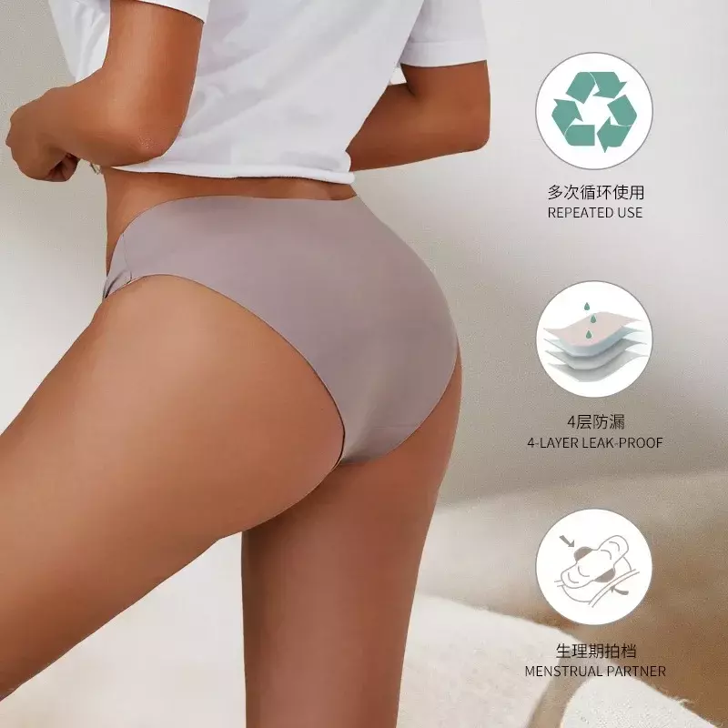 Nieuwe Plus Size Fysiologische Slipje Mid Taille Vier Lagen Lekvrije Menstruatie Slipje Veilig Sanitair Slipje Ondergoed Vrouwen