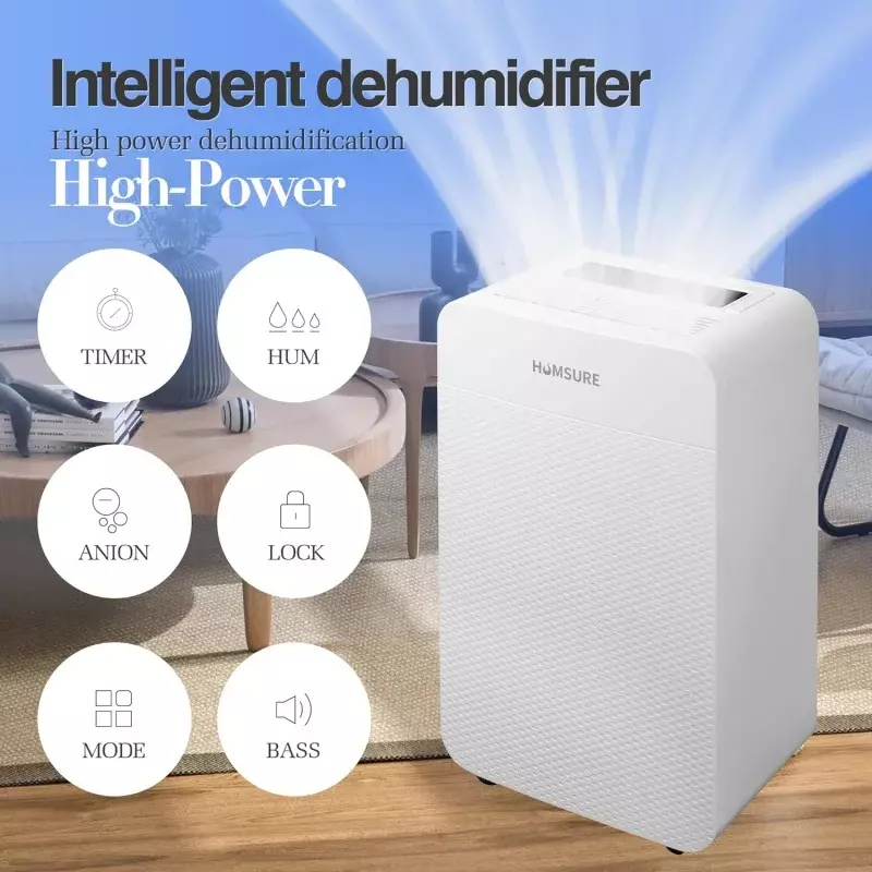 Dehumidifier for Basement and Home 4500 Sq. Ft 70 Pints, Bathroom, Bedroom, Equipped With DrainageHose, Automatic Defrosting, 24