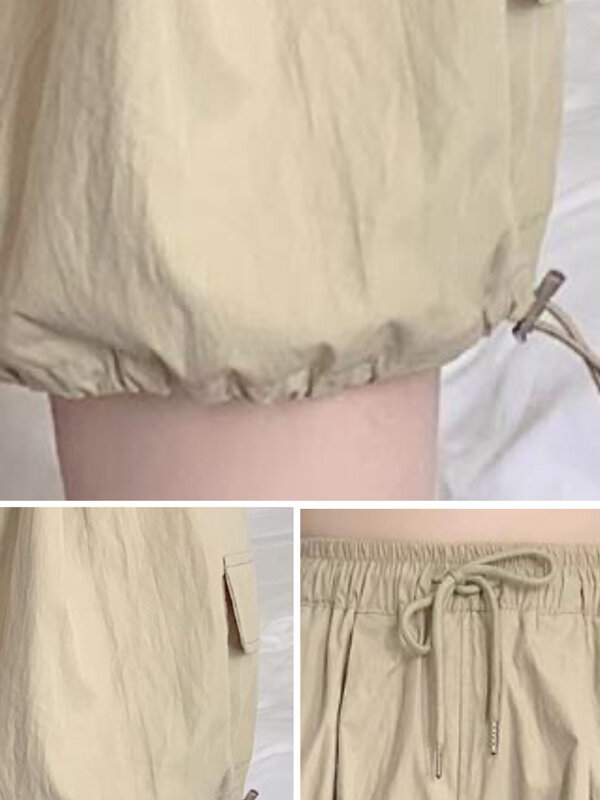 Celana pendek kargo kasual wanita cantik trendi saku lentera berenda lipit pinggang elastis mode lembut longgar sederhana musim panas untuk pelajar