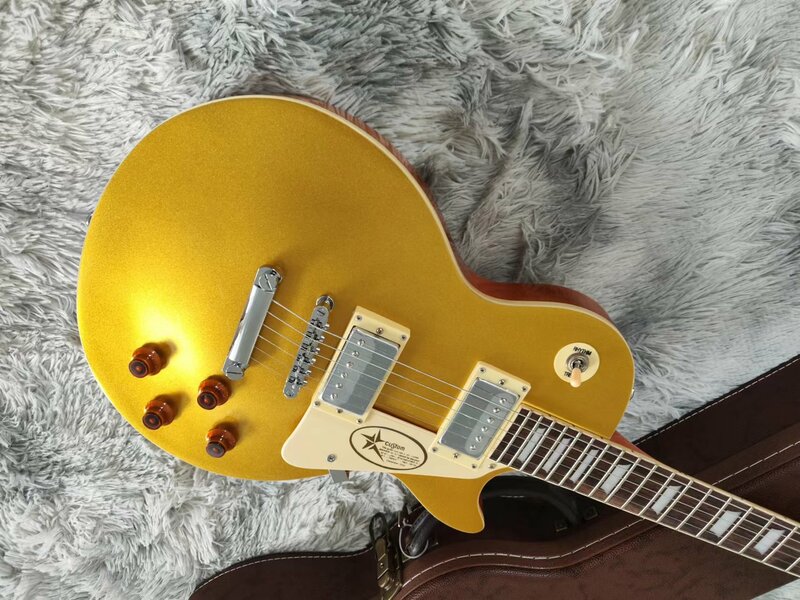 Memiliki G logo gitar listrik,, cat bubuk emas, dibuat di Cina, tubuh mahoni, dalam stok