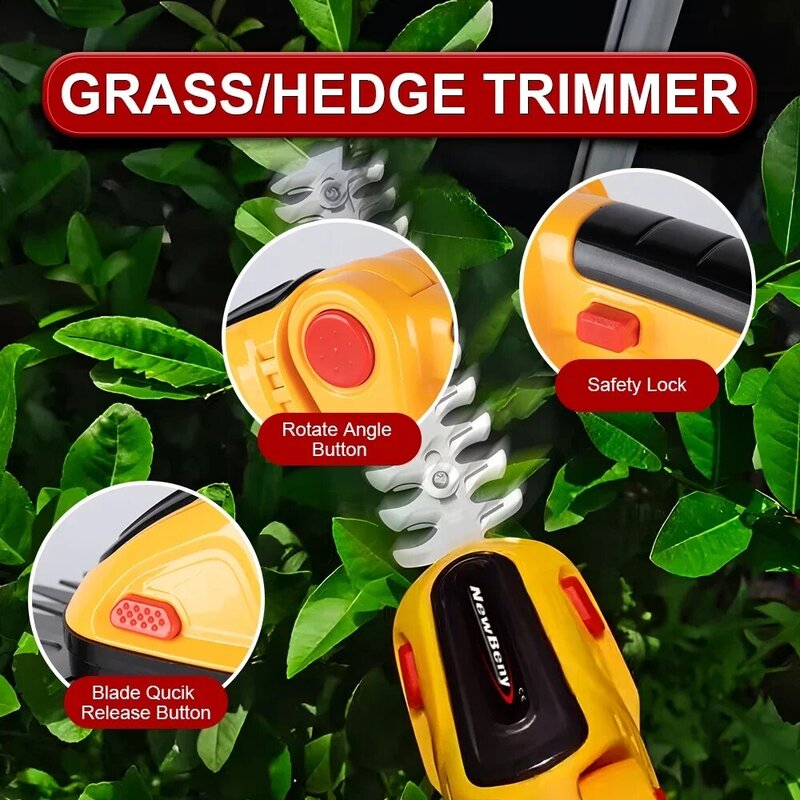 Cordless Electric Hedge Trimmer, 2 em 1, Handheld Household Arbusto, Weeding Cortador De Poda, Ferramentas de jardim, 20000RPM