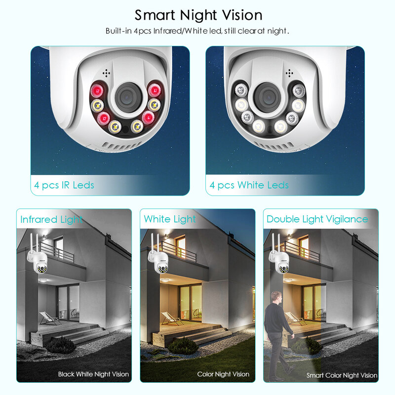 8MP 4K PTZ WIFI IP Camera Audio CCTV Surveillance Outdoor Night Color Wireless Security Home AI Human Detection iCsee
