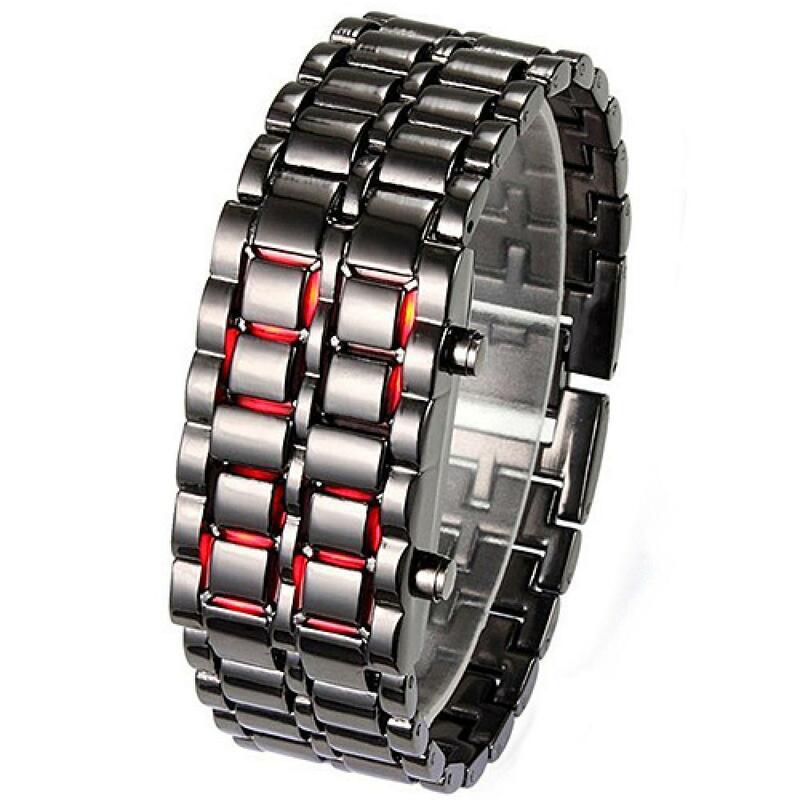 남녀공용 스테인레스 스틸 LED 디지털 쿼츠 팔찌 손목시계, 디지털 LED 시계
