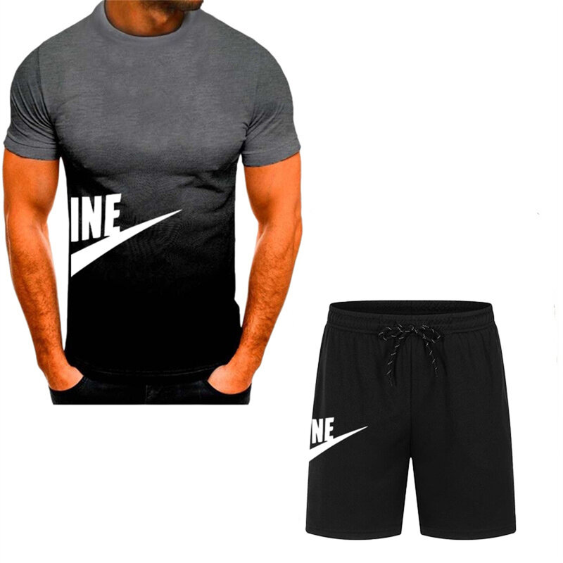 2024 Mode Herren Trainings anzug Kurzarm T-Shirt und Trainings anzug Shorts Sommer lässig Jogger Anzug Herren zweiteiligen Anzug