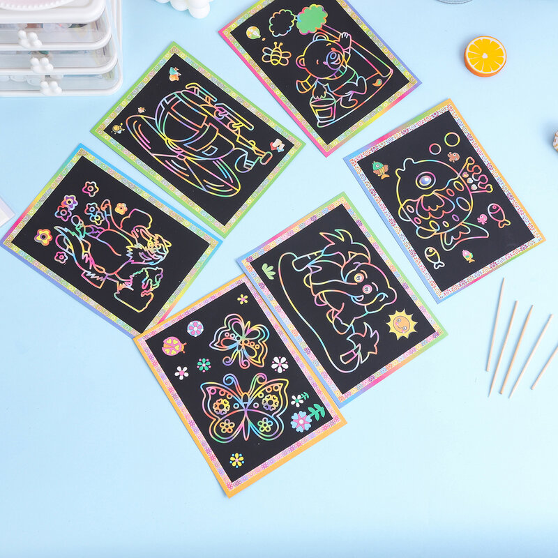 Papan gambar Sihir Seni goresan anak lukisan kartu kreatif stiker belajar pendidikan buku mewarnai untuk anak-anak