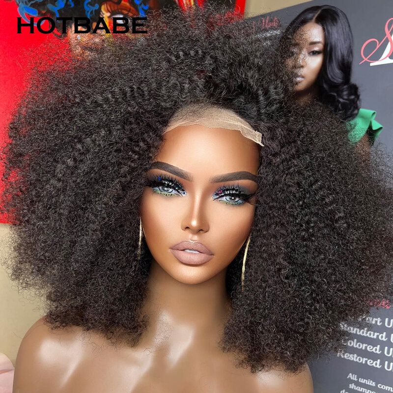 HOTBABE-peluca Afro rizada sin pegamento para mujer, pelo humano con malla Frontal HD 13x4/13x6, densidad de 350, 360