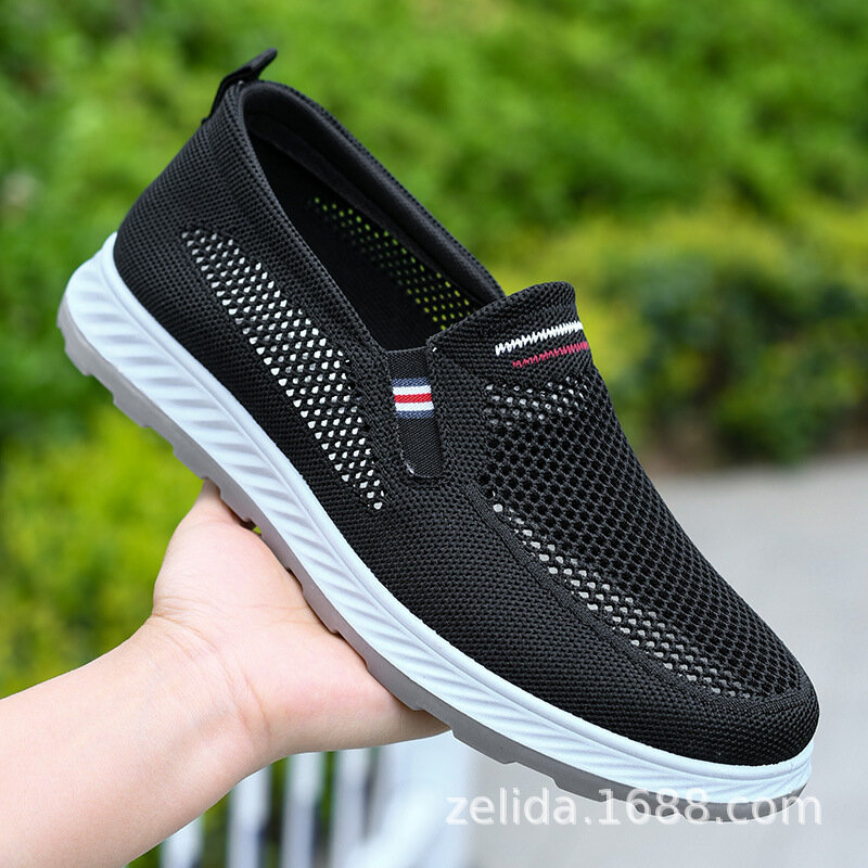 Summer 2024 New Net Shoes Men's Slip-on Flying Woven Hollowed Out Dad Casual Net Shoes