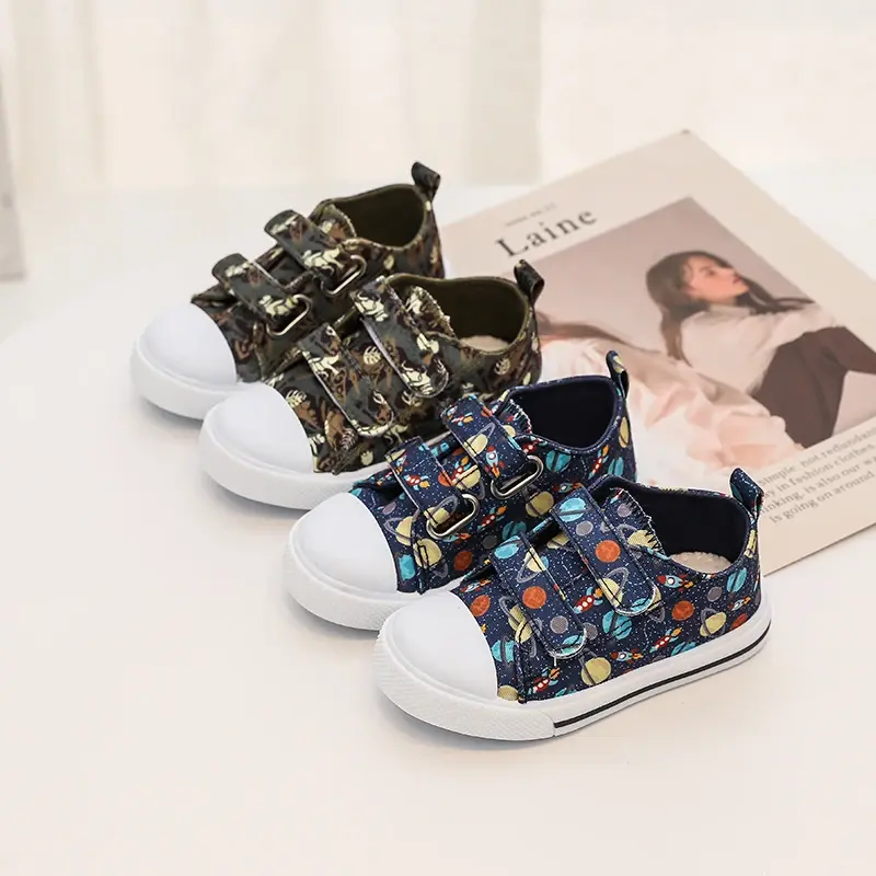 Cute Printed Canvas Sneakers para crianças, Sapatos de salto plano confortáveis, Sapatos Esportivos Casuais para Bebês Meninos e Meninas