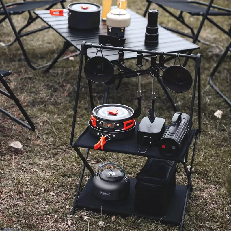Étagère de séchage pliante T1 avec crochet en alliage d'aluminium, bols standards de camping, étagère suspendue pour pique-nique, barbecue, stockage d'ustensiles de cuisine, extérieur