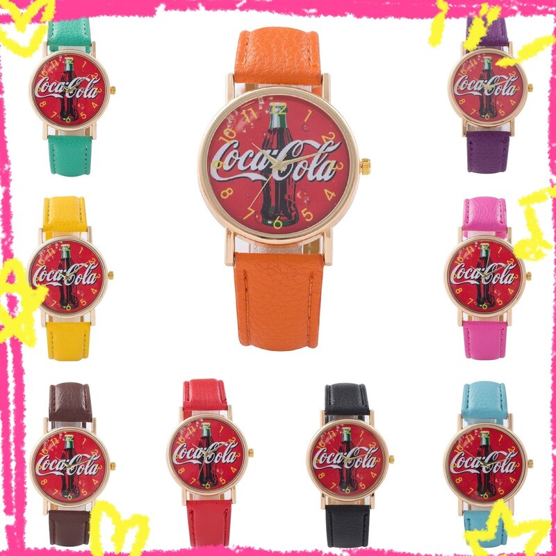 Coke Horloges Fashion Wear Coca Creatief Leer & Legering Canvas Kleding Accessoire Unisex Quartz Horloge Cadeau Mooi Cadeau