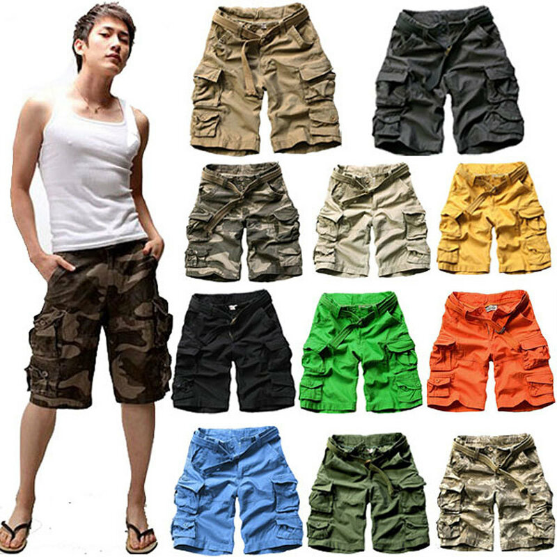 11 cor dos homens verão camo tamanho grande solto praia calças curtas ao ar livre caminhadas pesca escalada multi-bolso shorts de carga reta