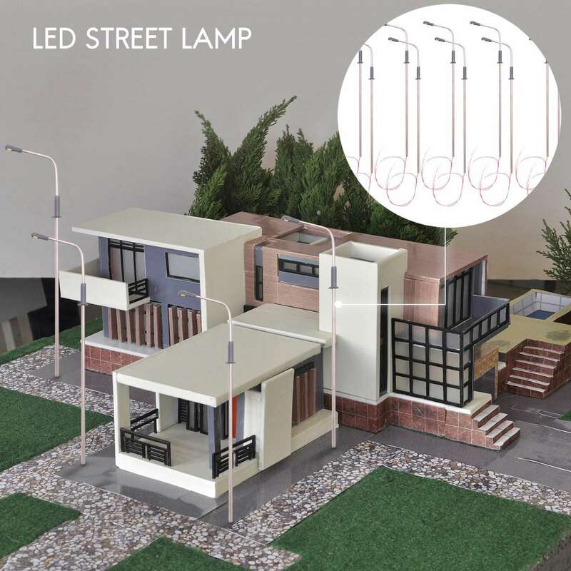 10 szt. Modelowe oświetlenie lampa uliczna LED pojedynczy klosz układ pociągu krajobraz 1: 100