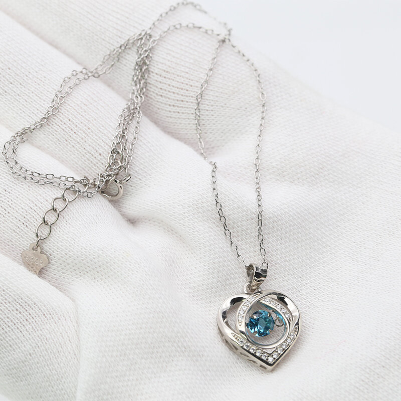 1Set harga grosir kalung Aquamarine Blue CZ Gemstone 925 Silver wanita