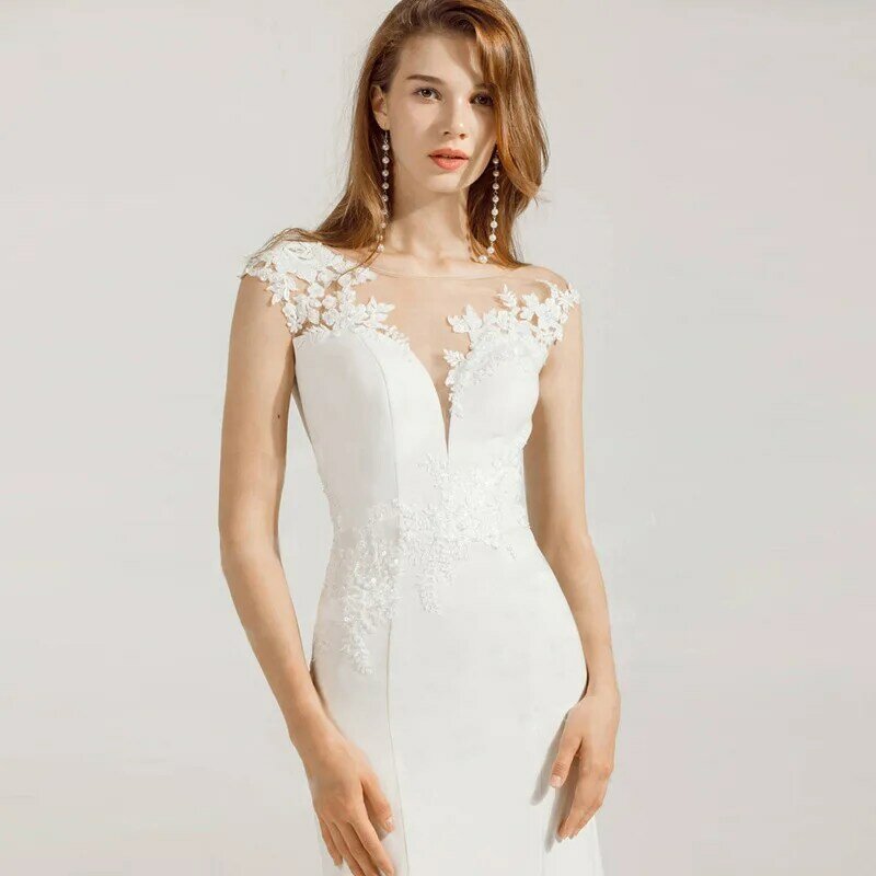 SHUIYUN Women's Wedding Dress New Fishtail Tail Style Bridal Slim and Sexy V-neck Dress