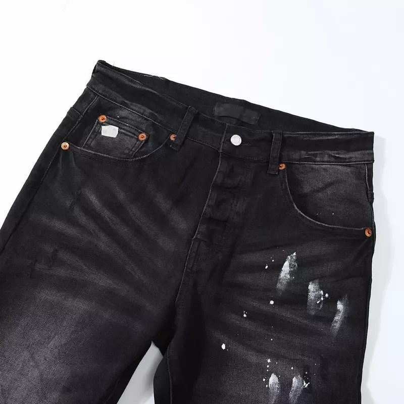ROCA Street Jeans com Tinta Angustiada, Calças de Marca de Moda de Rua, Qualidade Superior, Preto e Roxo, 1:1, 28-40 Tamanho