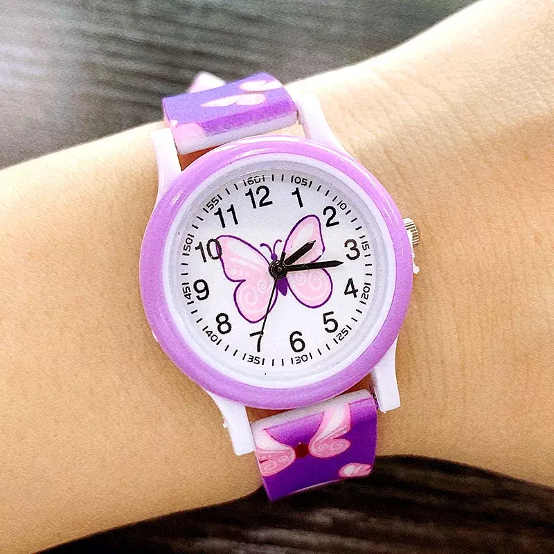 Lovely Butterfly Printing Silicone Candy Jelly Quartz Watches For Kids Children Girls Students Party Gifts Clock
