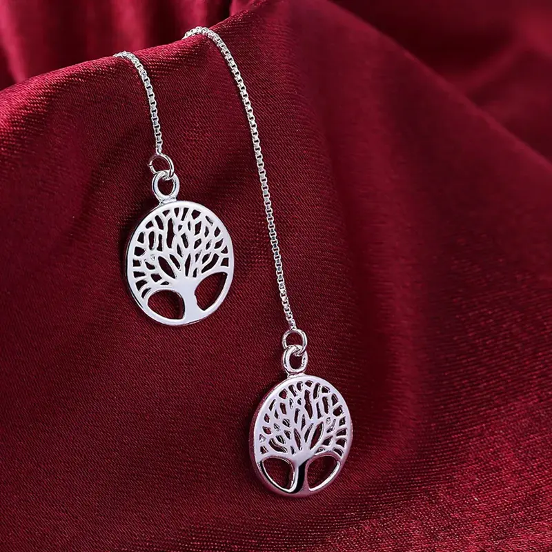 Nowe 925 srebrne długie kolczyki dla kobiet biżuteria wykwintna okrągła choinka zawieszka prezenty świąteczne