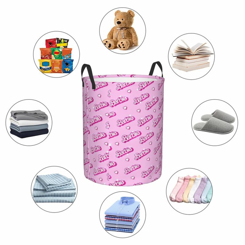 Customized Barbie Laundry Basket Collapsible Disney Baby Hamper for Nursery Toys Organizer Storage Bins