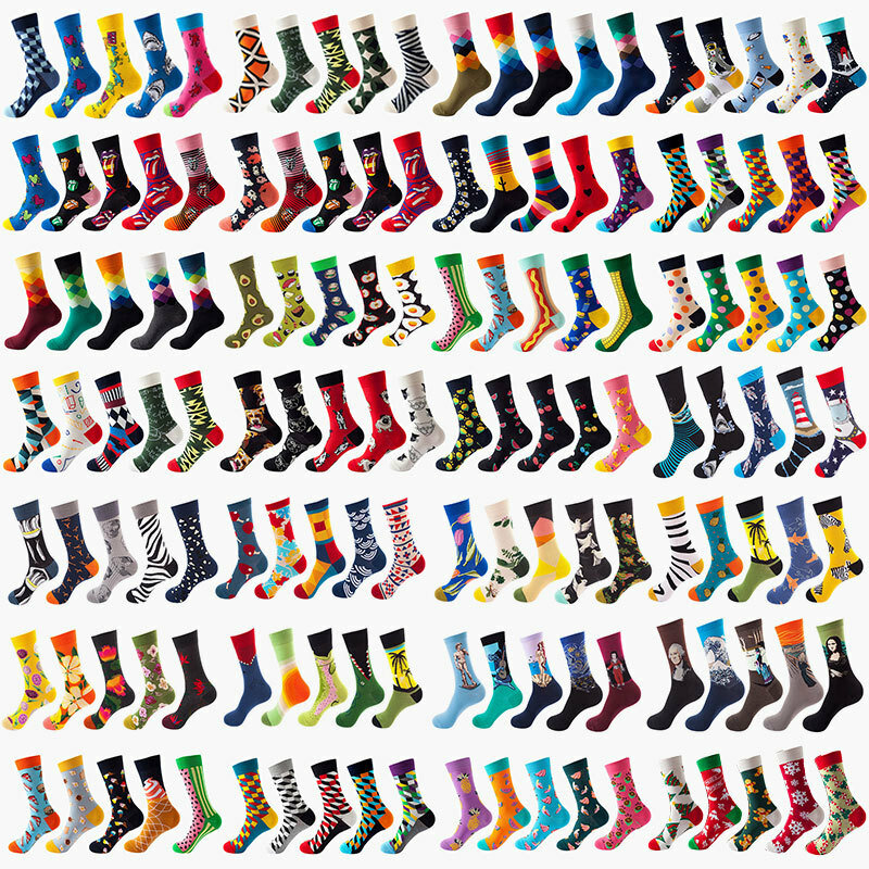 5 pairs of combination socks men's and women's spring and autumn mid-tube socks ins couple trend socks women's basketball socks