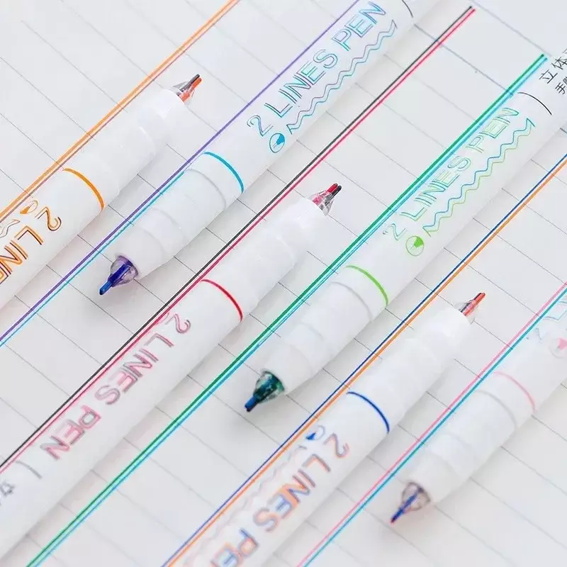 6pcs 2 Lines Colored Marker Pens 0.5mm Gel Pens Pigment Liner Highlighter DIY Drawing Painting Graffiti Pen Kawaii Stationery