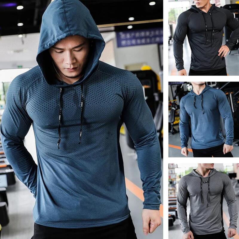 Sweat à capuche coupe couvertes pour homme avec maille creuse respirante, haut de survêtement, haute élasticité, séchage rapide, jogging, sport