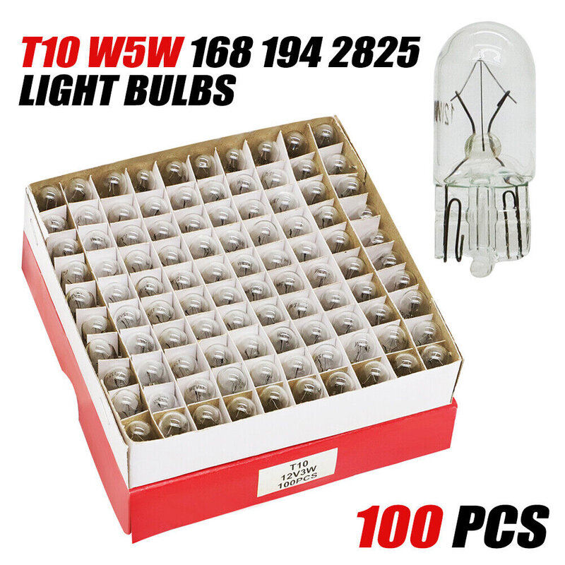 Lampu dasbor mobil 100 buah, bohlam lampu Panel instrumen Wedge bening 12V 5W 194 T10
