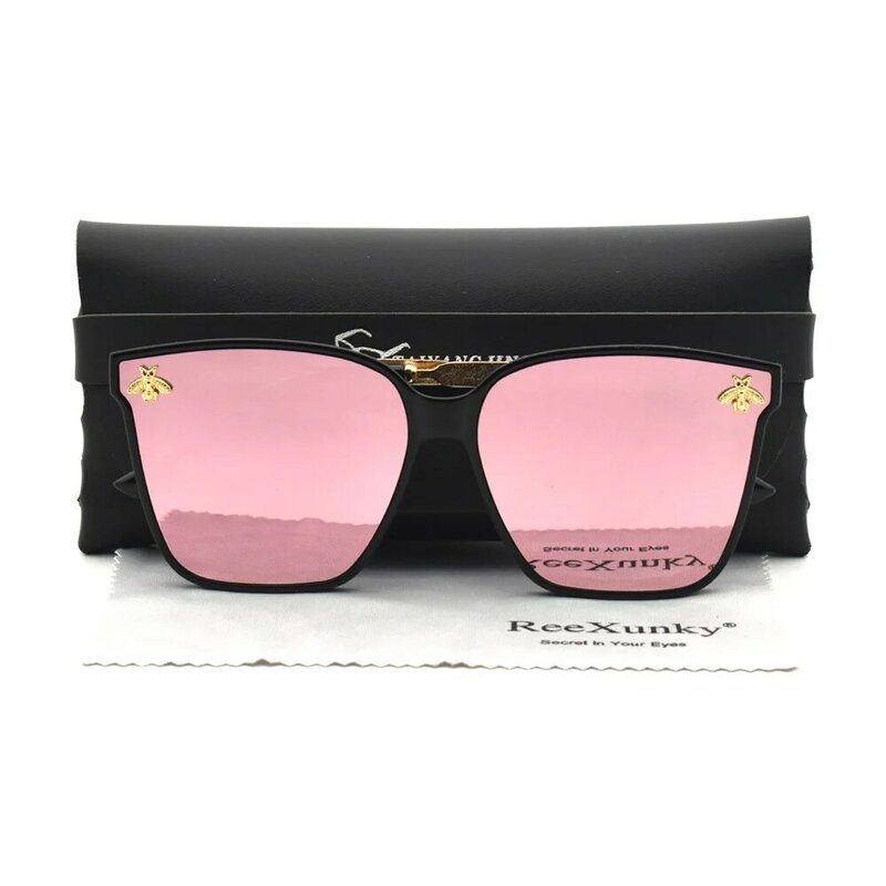 Luxe Vrouwen Designer Vierkante Zonnebril Mode Gradiënt Bijen Zonnebril Voor Heren Dames Oversized Spiegel Tinten Oculos Uv400