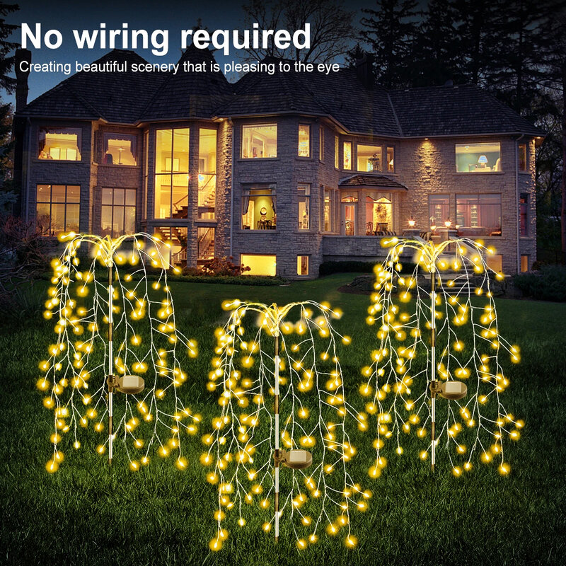 200 120 LED Willow String Lights para jardim, Luzes solares ao ar livre, 8 modos de iluminação, IP65 Decoração impermeável