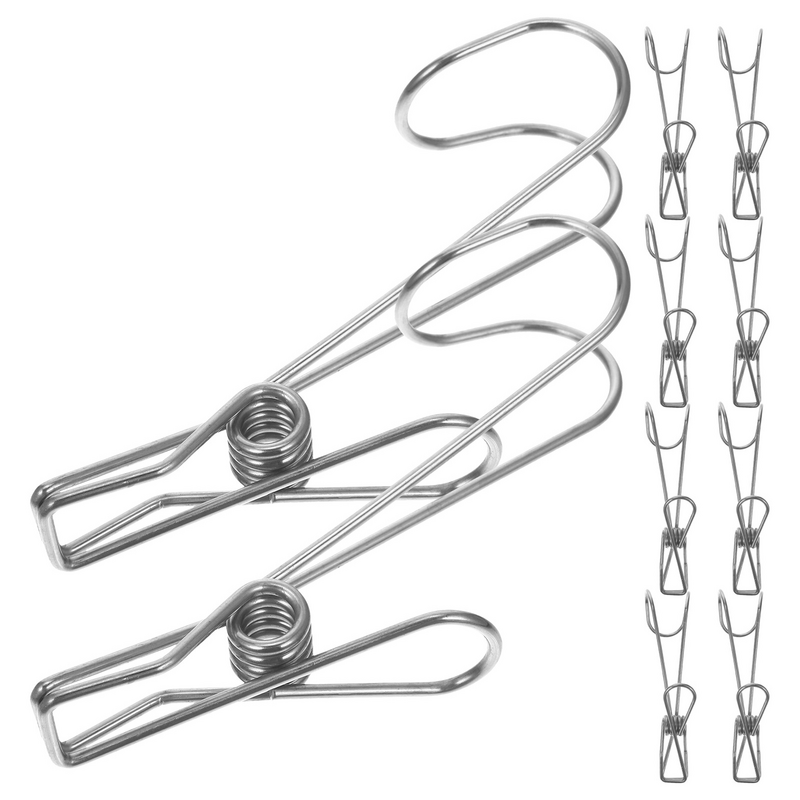 10 Pcs Bathroom Clip Utility Clips Hooks Skirt Hangerss For Closet Stainless Steel Clothes Skirt Travel Clamp Wardrobe