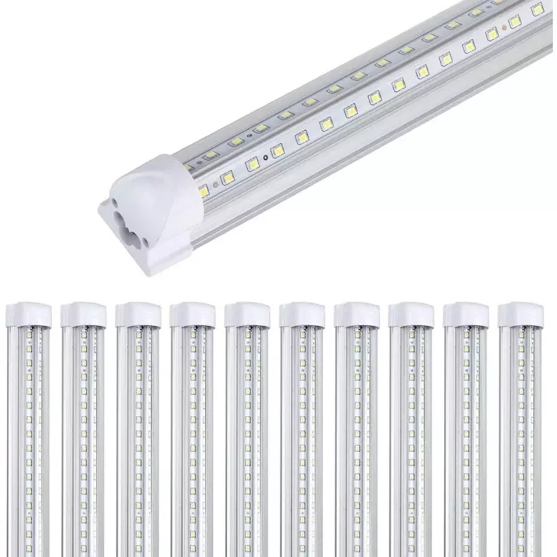 10pack 8ft led shop light fixture, 90W 10000 lumens 5000K daylight white, clear cover, V shape T8 integrated 8 foot LED tube Lig