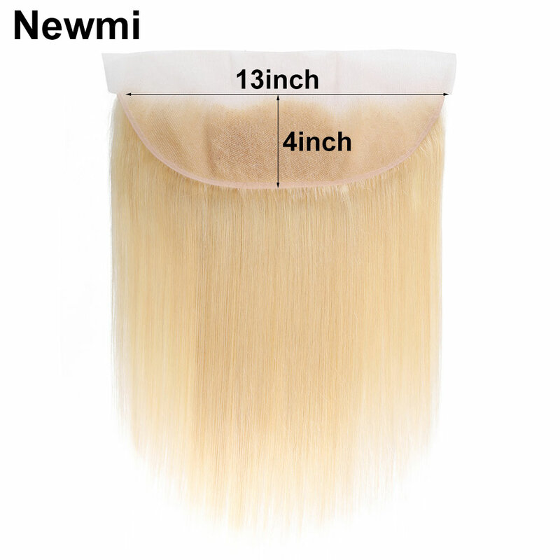 Newmi-extensiones de pelo postizo con encaje Frontal, accesorio de cabello humano con cierre Frontal de encaje transparente, línea de pelo Natural, color rubio 13x4, 4x4, 613