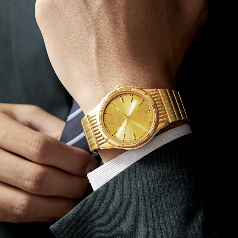 Quartzo impermeável dourado masculino Relógios de pulso, Moda Criativa, Casual Relógio Esportivo, Aço Inoxidável, Masculino, Novo