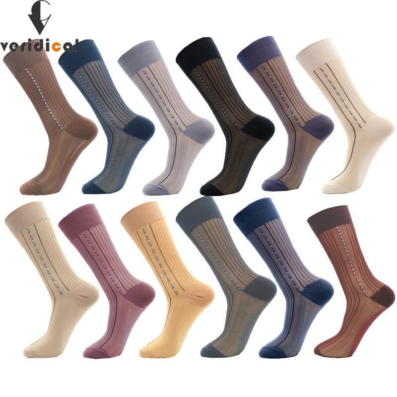 12 Pairs Large Size Summer Socks Mens Nylon Thin Breathable Middle-Eged Elderly Silk Socks Business Work Party Dress Long Socks