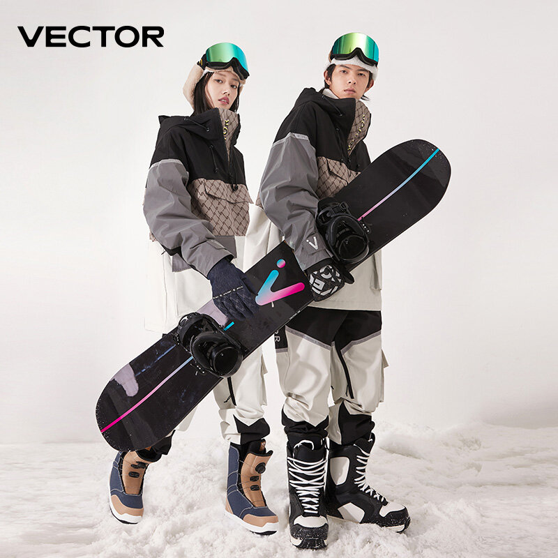 VECTOR de ropa de esquí para hombre y mujer, suéter con capucha, ropa de esquí de tendencia reflectante, calidez engrosada y equipo de esquí impermeable, traje de esquí para mujer