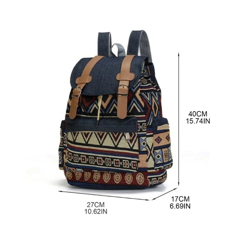 E74B Women Canvas Vintinge Backpack Ethnic Backpack Bohemian Backpacks Schoolbag Daypack