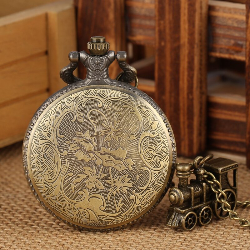 Классические кварцевые карманные часы в стиле ретро, стимпанк, поезд, с ожерельем, цепочкой и кулоном, подарок для мужчин, винтажные часы