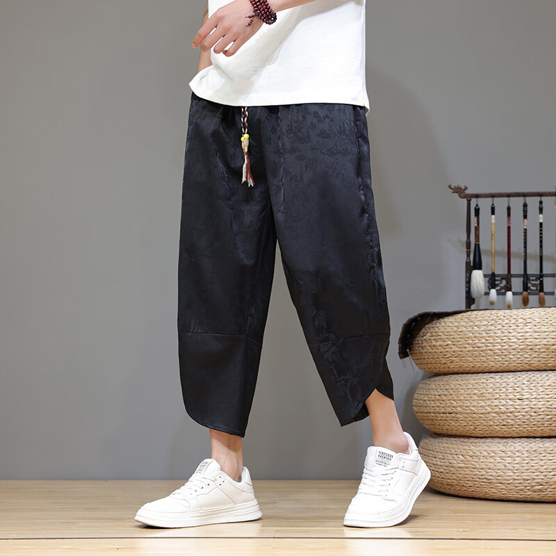 Streetwear spodnie luźne mężczyźni Hip Hop na co dzień biegacze haremki spodnie męskie w stylu Vintage letnie luźne męskie spodnie do łydek duży rozmiar 5XL