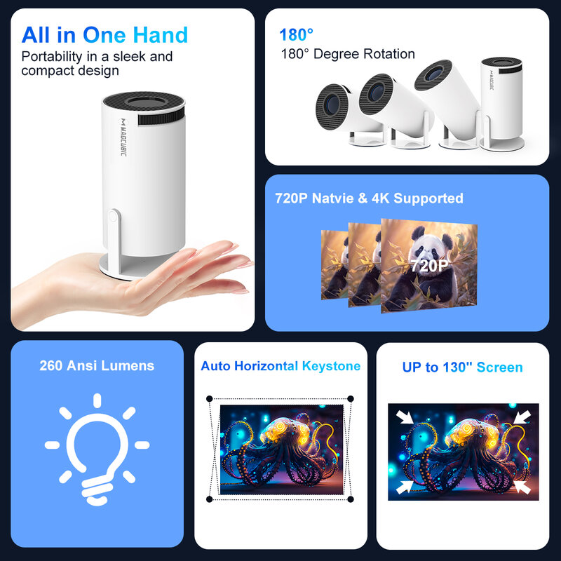 Transpeed 4K Wifi6 Projector Android 11 260 Ansi Dual Wifi Allwinner H713 Bt5.0 1280*720P Home Cinema Outdoor Draagbare Hy300 Pro