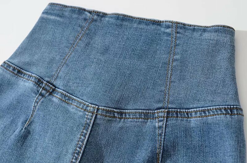 Jean bleu Harajuku Ins Style pour femme, pantalon évasé taille haute élastique rétro, jean serré taille croisée, pantalon slim décontracté droit