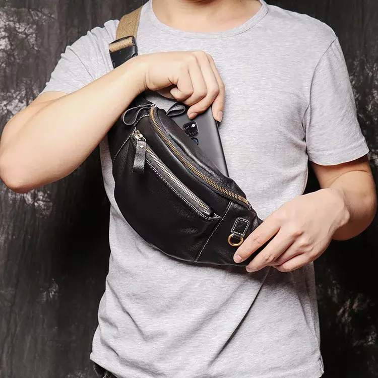 New Men's Genuine Leather Chest Bag Multifunctional Women's Waist Bag Casual Fashion Soft Shoulder Crossbody Bag