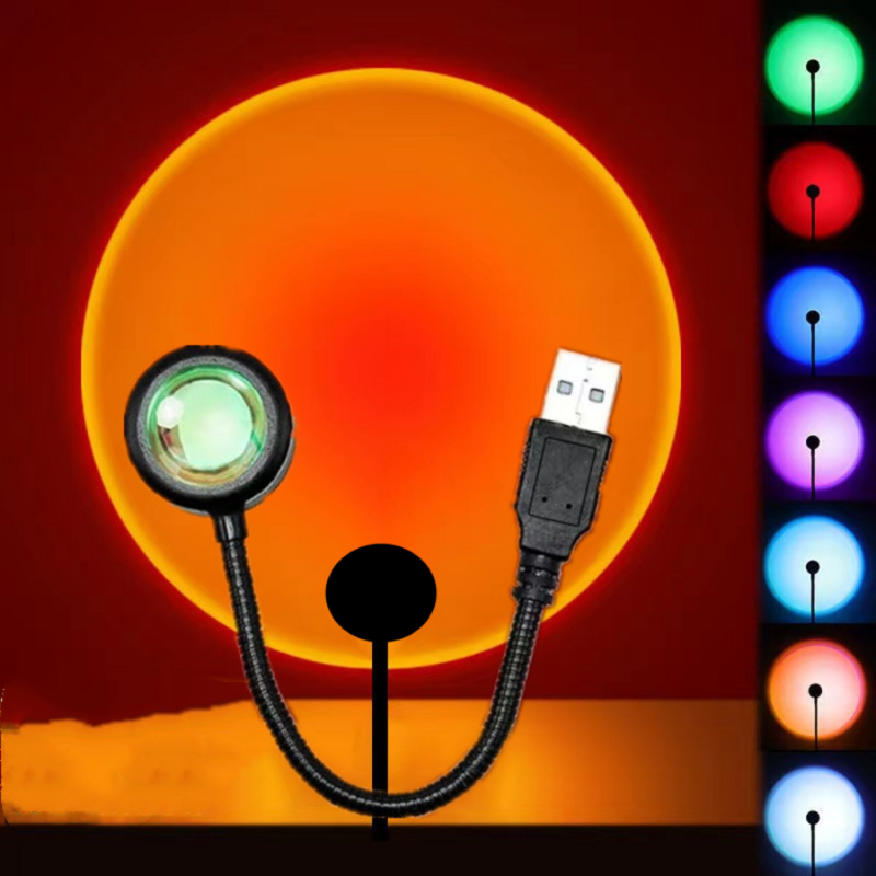 USB Sunset LED Lamp, Rainbow Neon Night Light, Projetor, Parede de Fotografia, Iluminação para Quarto, Casa, Decoração do quarto, Presente