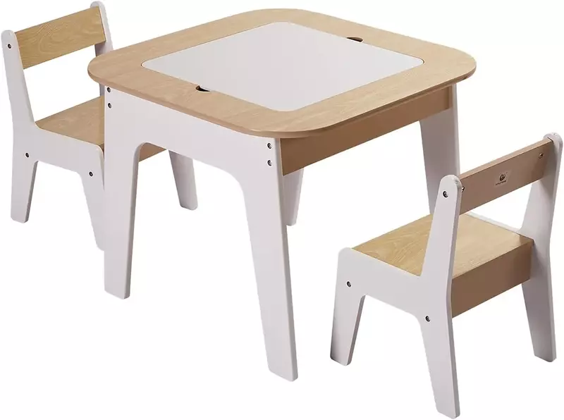Wooden Storage Table and Chairs Set, White, 3-Piece Set, Ideal for Children's Learning, Activity Table or Dining