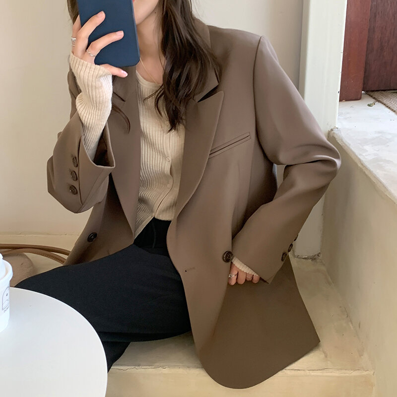 UNXX-Chaqueta de traje marrón para mujer, nuevo diseño, sensación profesional, informal, para oficina, primavera y otoño, 2023