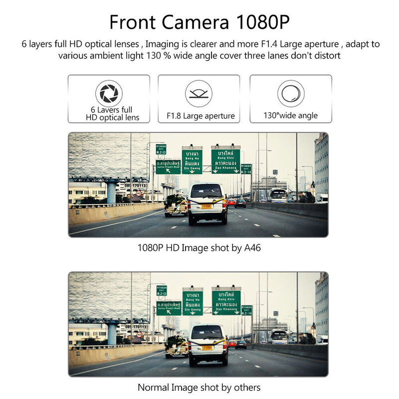 9.66" HD 1080P Dual Lens Car DVR Dash Cam Video Camera Recorder Rearview Mirror