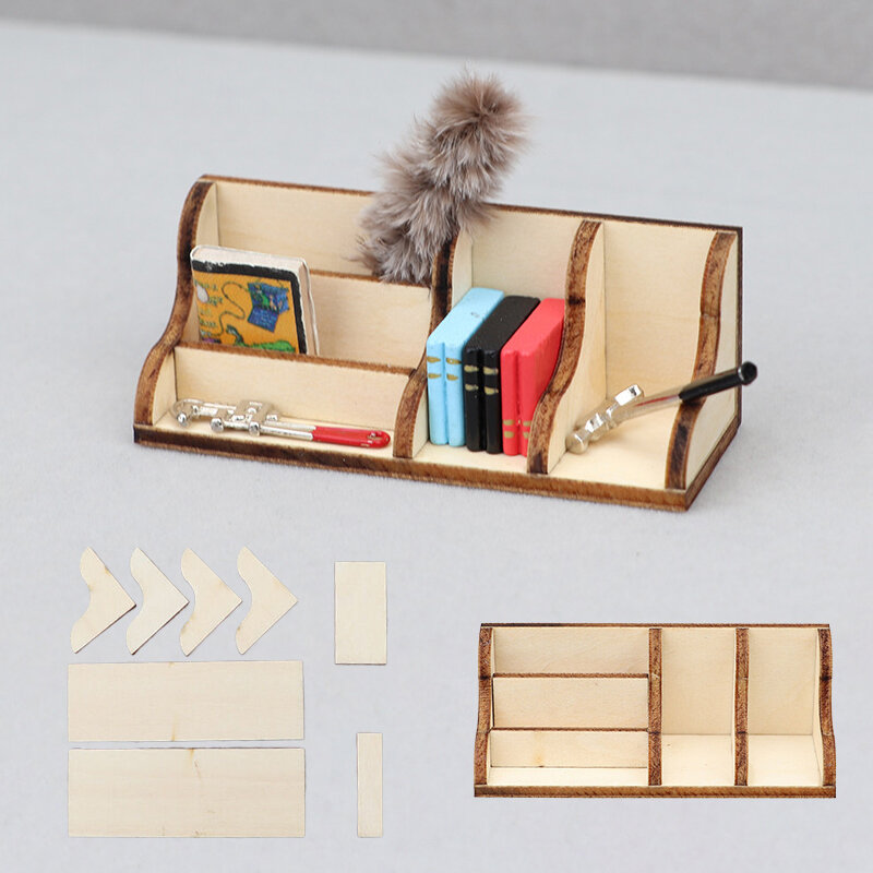 Dollhouse Miniature Desktop Storage Rack, Estante, Caixa Organizadora, Móveis Modelo Casa de Boneca, Decoração, Acessórios de Brinquedo, 1:12