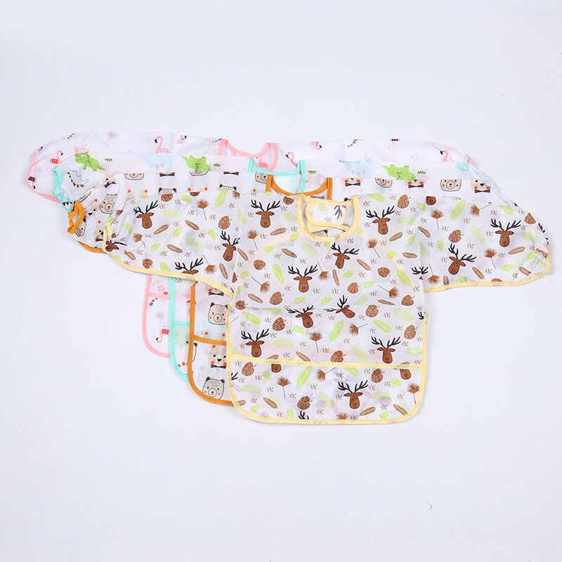 Babero de manga larga para bebé y niño pequeño, delantal de alimentación impermeable con bolsillo